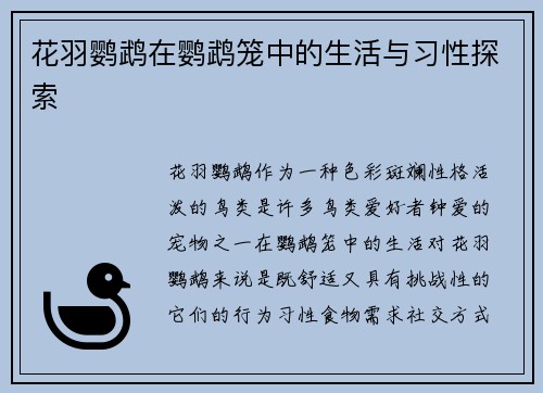 花羽鹦鹉在鹦鹉笼中的生活与习性探索
